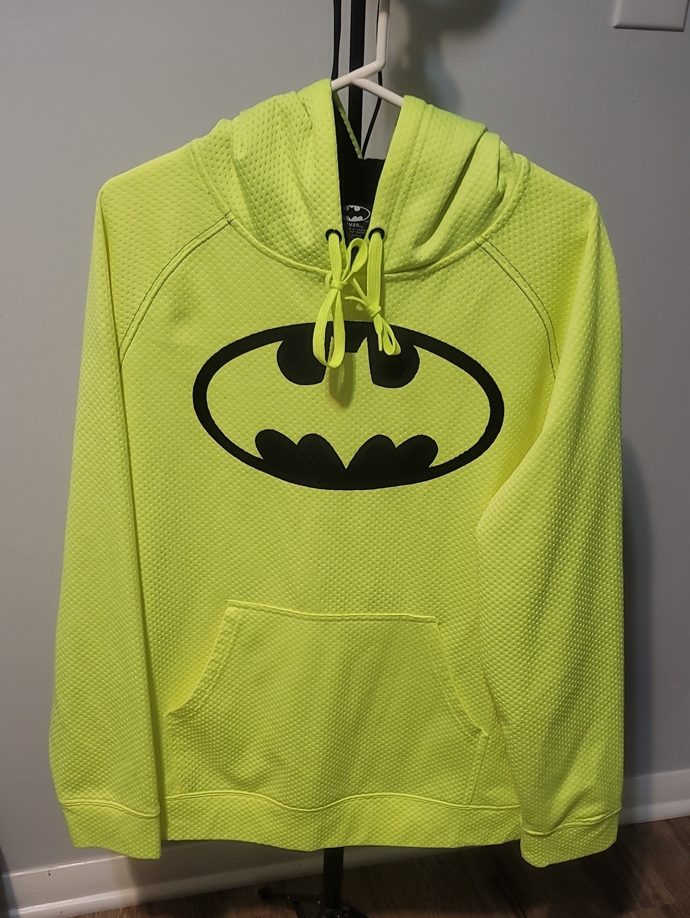 Batman Men’s Neon Yellow Zip-Up Style Sweater with Black Logo